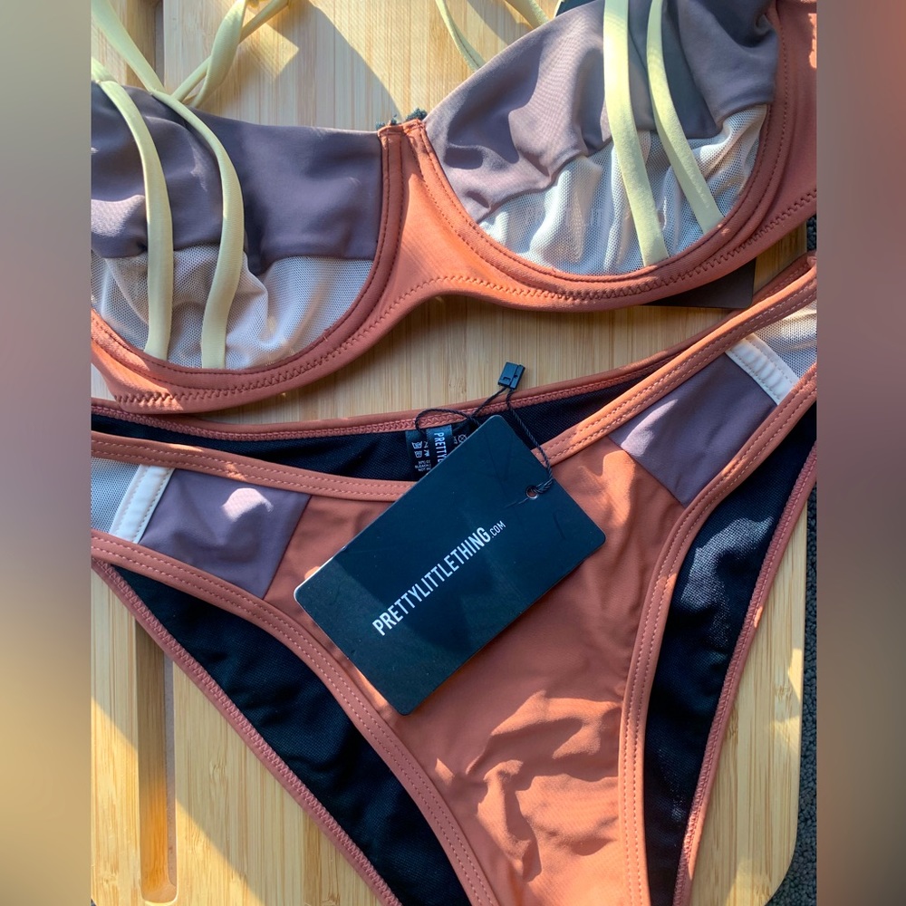 PrettyLittleThing Brand Brown Contrast Bikini